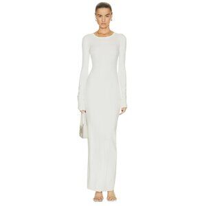 ETERNE Long Sleeve Crewneck Maxi Dress in Cream XLarge New Womens Long Column